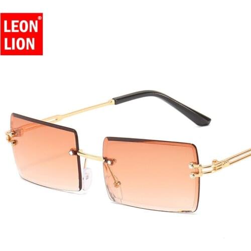 Leonlion High Quality Rimless Sunglasses Women Small Frame Square Sunglasses Women/men Fashion Luxury Gradient Shades for Women