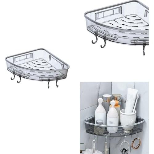 Wall-Mounted Triple-Cornered Storage Rack,Bathroom Shelf With Towel Bar Hooks,Organizer For Bath Household-ABUX