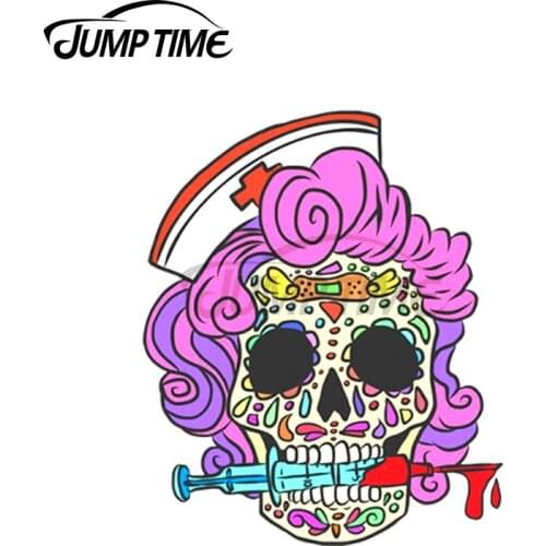 Jump Time 13 x 10.5cm For Nurse Sugar Skull Creative Car Sticker Cartoon Decal Bumper Scratch-proof Vinyl Motorcycle Decoration