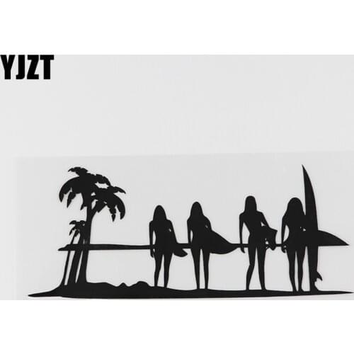 YJZT 15.2CMX6.3CM Ocean Sunset Girls Surfing Wave Vinyl Car Sticker Black/Silver 8A-0824