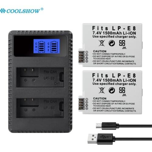 LP-E8 LP E8 Batter for Canon EOS KissX5 X4 X6 X7 Rebel T3i T2i T4i T5i 600D 550D 650D 700D 1500Mah LPE8 Camera Batteries Charger