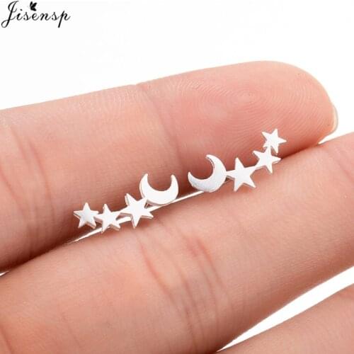 Jisensp New Fashion Minimalist Brushed Star Stud Earrings for Women Gifts Cute Earing Matte Tiny Moon Earrings boucle d'oreille