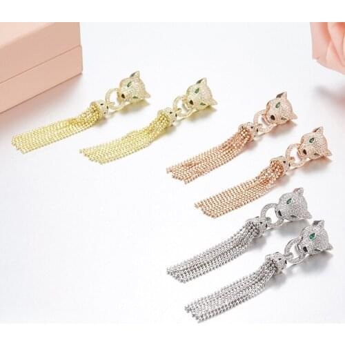 Luxury Brand S925 sterling silver Leopard Tassel Beads Earrings With Mirco Zircons Personality boucle d'oreille femme 2018