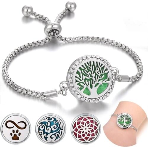 Women Perfume Bracelet Crystal MOM Flower Tree Aromatherapy Bracelet Adjustable Chain Diffuser Locket Bracelets Mother Day Gift
