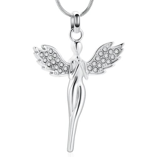 Cremation Jewelry Urn Necklace for Ashes Crystal Wings Angel Charm Ashes Holder Keepsake Pendant Necklace for Women/Girl