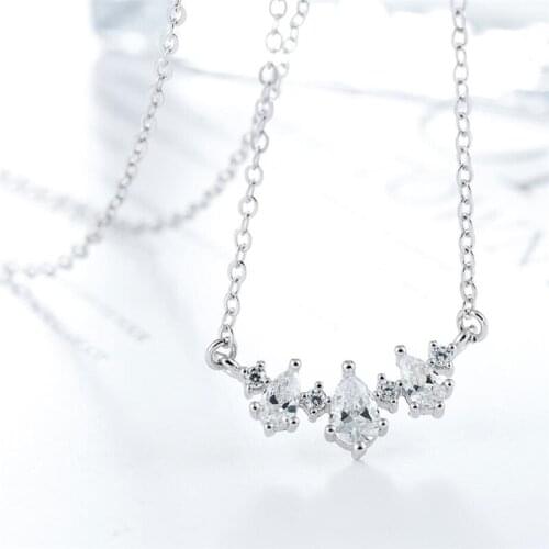 Sole Memory Fashion Zircon Water Drop Pendant Sweet Cute Fresh 925 Sterling Silver Clavicle Chain Female Necklace SNE402