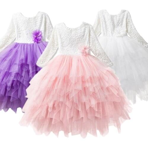 Winter Flower Girls Dresses For Weddings Kids Autumn Ceremony Evening Costume Princess Child Birthday Party Mesh Ball Gowns