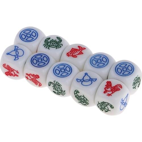 10Pcs High Quality Acrylic 6 Sided D6 Dice Animals & Coin Die Cubes Toy for Kids Children