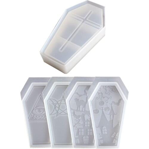 4 Shape Halloween Coffin Molds Coffin Box Silicone Molds Skull Ghost House Storage Box Resin Casting Mold Kit Art Crafts