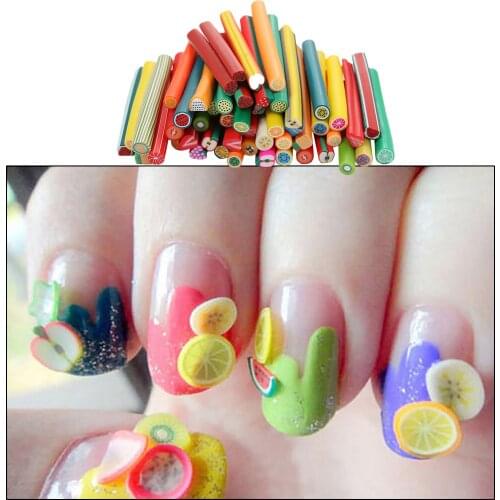 50PCS 5x50mm 3D Nail Art Polymer Clay Canes Sticker Stick Rods Manicure Decorations for Women Girls Salon Home Use Mixed Color