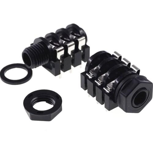 500 pcs 0.250" 6.35 mm stereo phone Jack socket Headphone Connector 3 conductor 6 contact through hole right angle 3 switches