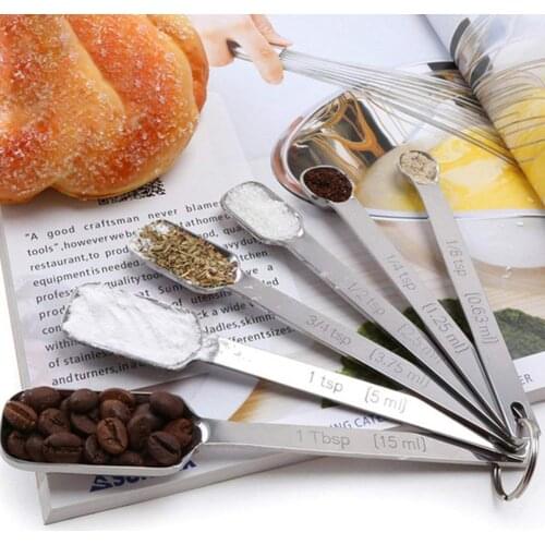 6pcs/Set Small Square Head Measuring Spoon Baking Accessories Stainless Steel Handle Coffee Measure Scoop Set Kitchen Gadgets