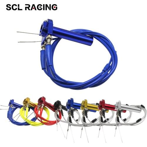 Alconstar New 22mm CNC Aluminum Motorcycle Throttle Quick Twister Grips and 2 Pcs Throttle Cables Accelerator Scooter Racing