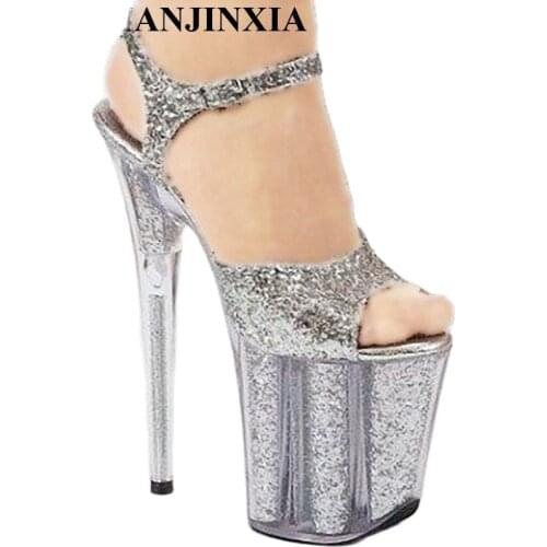 LAIJIANJINXIA Glitter bright look sexy sandals 20 cm catwalk shows shoes Interest colourful shoes