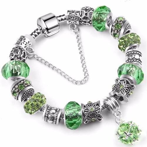 2020 Silver plated Charm Bracelets & Bangles Crystal Beads Charms Bracelets for Women day gift party jewelry