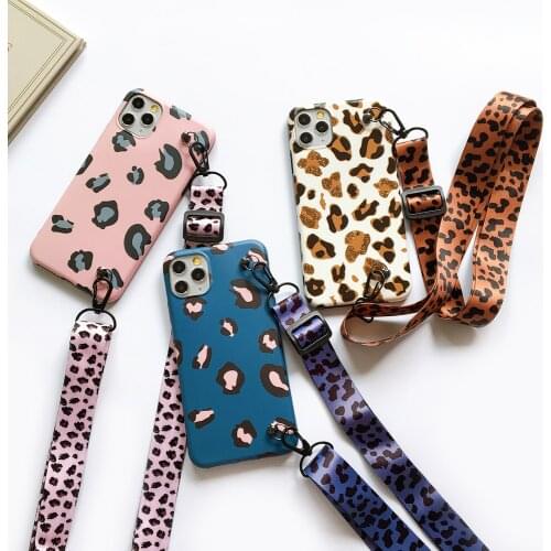 Leopard Print Neck Lanyard Crossbody Phone Case For iPhone 12 7 8 6 Plus 12 Mini 11 Pro Xs Max Xr X SE2 Shoulder Strap TPU Cover