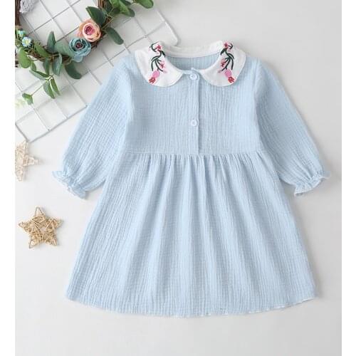 Girls Spring And Autumn Long-Sleeved Dress Children S Clothing Girls Flower Embroidery Pattern Dress