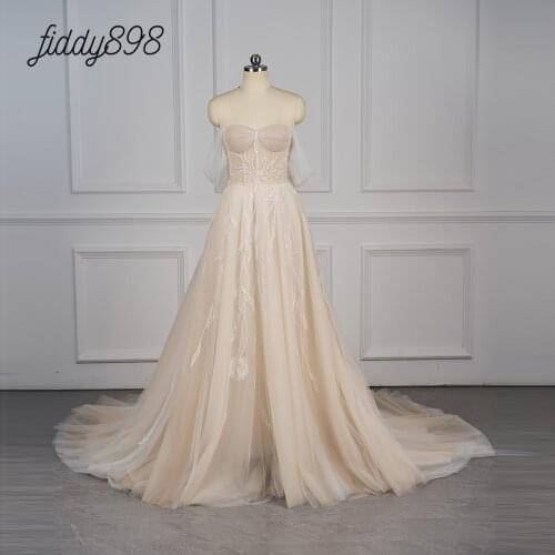 Elegant Bohemian Wedding Dresses 2020 Boho Beach Crystal Beaded Bride Latest Wedding Gown vestidos de novia robe de mariee