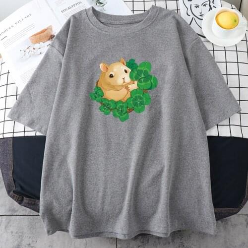 Little Mouse Lying In The Cradle Printing Tshirt Women Fitted All-Match Tshirt Pattern Brand Clothes Crew Neck Womans T Shirt