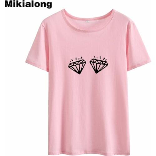 Mikialong Diamond Graphic Ulzzang Tshirt Women 2018 Summer Short Sleeve Cotton Tee Shirt Femme Black White Tumblr Women Tshirt