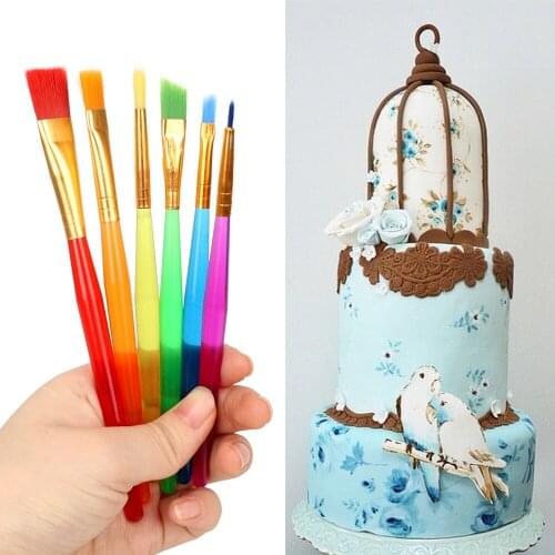 6pcs/set Cake Painting Brush Dessert Decorating Pen Crystal Handle Design Fondant Cake Sugar Decor Tool Set for Drawing