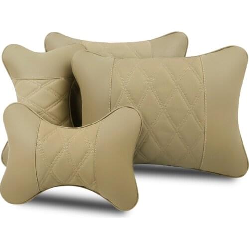 KKYSYELVA Leather Car Headrest Pillow Neck Pillows Lumbar Support for Office Chair Waist Back Support Car Styling