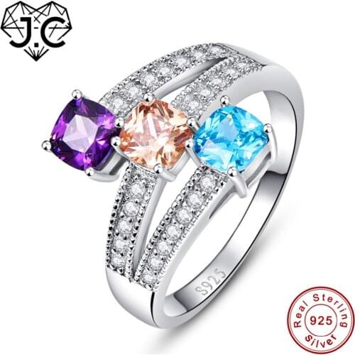 J.C Adorable Morganite Amethyst Blue Pink Ruby Garnet Topaz Solid 925 Sterling Silver Ring Size 6 7 8 9 For Women Fine Jewelry