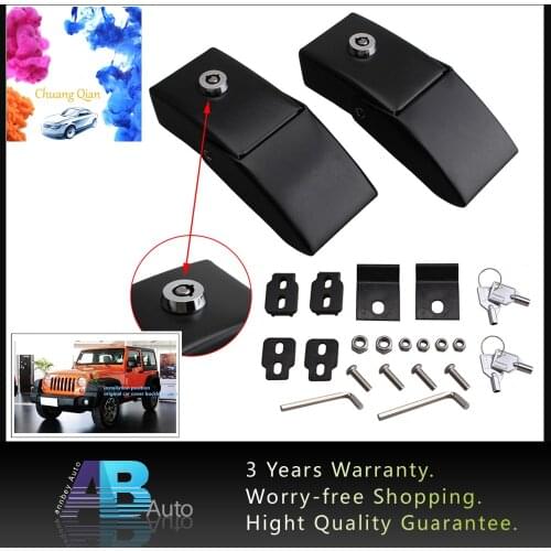 1Pair Hood Lock Kit Anti-Theft Security Lock Latch Kits Engine Locking Catches Latches set With Key For Jeep Wrangler JK 07-18