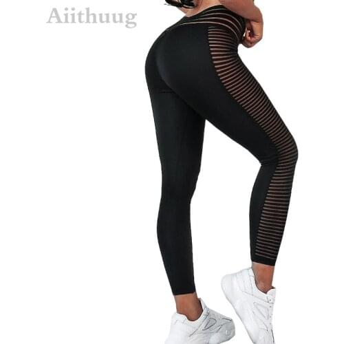 Aiithuug High Waist Yoga Legging Sexy Mesh Capris Womens Yoga Pants Wide Waistband Booty Leggings Workout Running Butt Lift