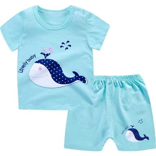 Hot sale new baby boy and girl clothes body suit quality 100% cotton children t shirt summer cartoon fish kids clothing sets