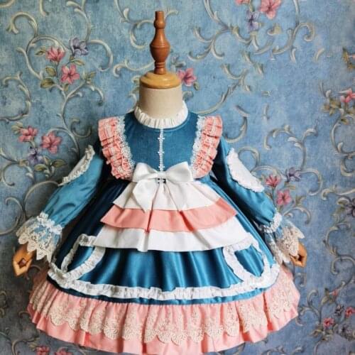 Miayii Baby Clothing Spanish Lolita Lace Bow Ruffles Cute Velvet Ball Gown Birthday Party Easter Princess Dress For Girl Y3803