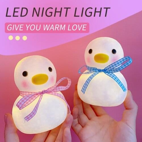 Cute Cartoon Duck Night Light Girl Bedroom Bedside Decoration Student Dormitory Rechargeable Creative Small Lamp Funny Gift Pink