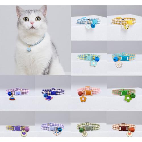 Cute Checkered Pattern Cat Collars with Bells Comfoetable Adjustable Dog Collars Pet Necklace Dogs Neck Ring Pet Supplies Hot