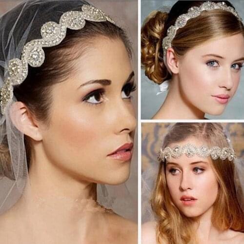 Fashion Wedding Bridal Crystal Headband Ribbon White Rhinestone Hair Beach Hair Headband Tiara Crown Headpiece, women