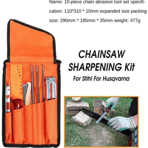 10 Pcs Chainsaw Sharpening File STIHL Filing Kit Chain Sharpen Saw Files Tool Chain Saw File Bag Set