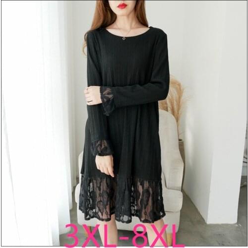 New autumn winter plus size sweater dress for women loose casual long sleeve O neck knitting lace dresses 4XL 5XL 6XL 7XL 8XL