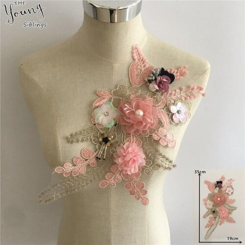 New arrive 3D flower Embroidered Applications for Sewing Lace collar ABS pearl DIY Neckline Fabric Clothing Accessories Supplies