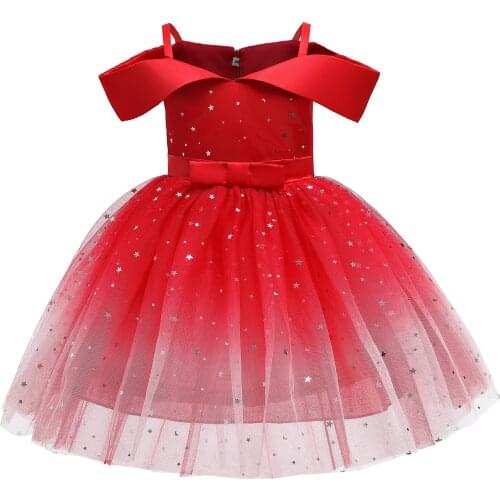 New Girls Dresses Childrens Clothing Princess Elsa Clothes Off Shoulder Starry Sky Sequins Bitter Fleabane Toddler Girl Dress