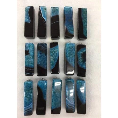 Wholesale Price 10pcs/Pack Natural Blue Quartz Agates Bead Pendant,17x60mm Square Tubes Pendant for Jewelry Necklace DIY