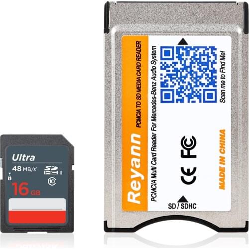 Reyann PCMCIA to SD Card Adapter + 16G Class 10 SD Card Compatable with Mercedes Benz MP3 Media System Support Up to 32GB SD