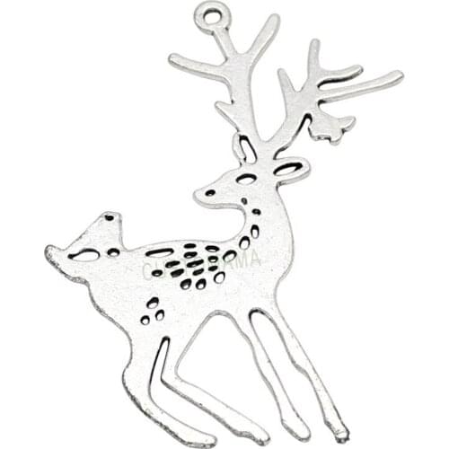 20pcs-Reindeer Charms, Antique Tibetan Silver 2 Sided Large Deer Charm Pendants 60x48mm
