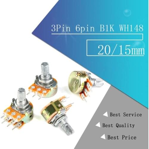 5PCS WH148 Potentiometer 3Pin 6pin B1K B2K B5K B10K B20K B50K B100K B250K B500K B1M Shaft Amplifier Dual Stereo molewei 20/15mm