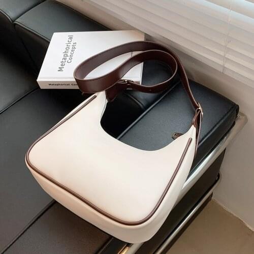 Simple Solid Color Small PU Leather Half-Moon Shoulder Bags for Women 2021 Summer Travel Handbags and Purses Female Totes