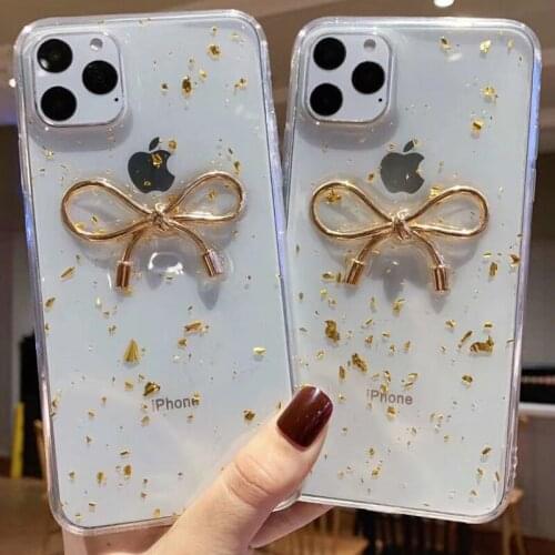 Golden butterfiy knot Phone Case For iPhone XS 11 Pro Max XR XS Max X transparent soft Cover For iPhone 6 6S 7 8 Plus Clear Case