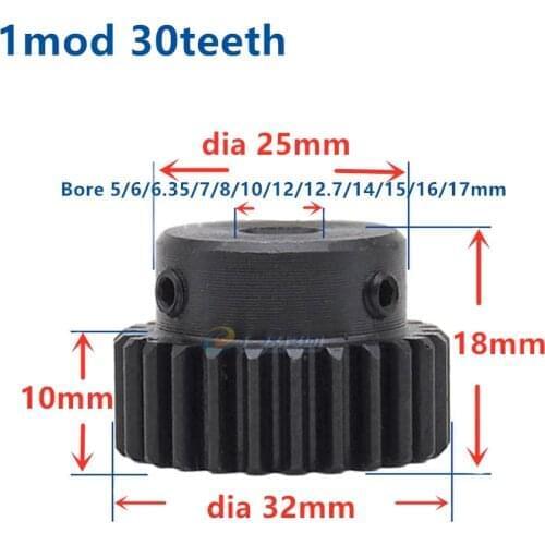 2pcs Spur Gear pinion 30T 30Teeth Mod 1 Bore 5/6/6.35/8/10/12/12.7/15/17mm positive gear 45# steel cnc gear rack transmission RC