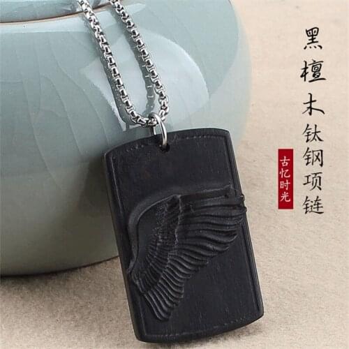 Retro ethnic jewelry style sweater chain ebony purple light sandalwood pendant feather necklace men and women accessories