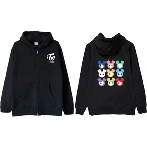 New Korean KPOP TWICE LOVELYS Album Zipper Hoodie Hip Hop Casual Loose Hooded Clothes Pullover Printed Long Sleeve Sweatshirts
