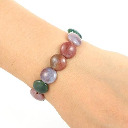 BOHO Jewelry Natural Flat Round Stone Beaded Bracelet 6 Styles Women India Onyx Crystal Tiger Eye Stone Bracelets Accessories