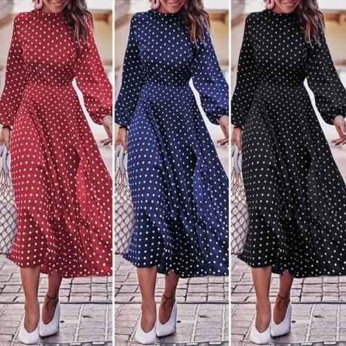 2020 Spring and Autumn Polka Dot Long Sleeve Irregular Hem Dress Three Colors and Eight Yards