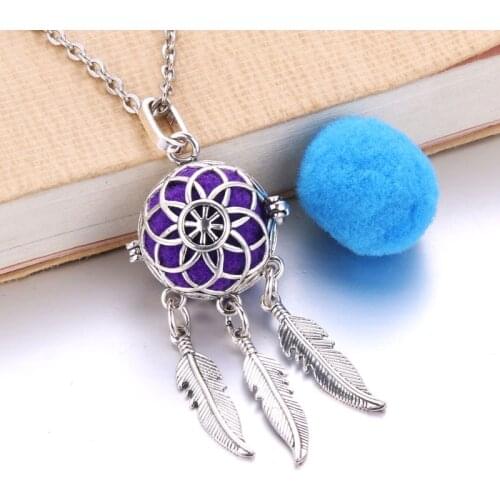 Aroma Open Vintage Feather Locket Pendant Perfume Essential Oil Aromatherapy Diffuser Necklace Locket Necklace With Pad 8843